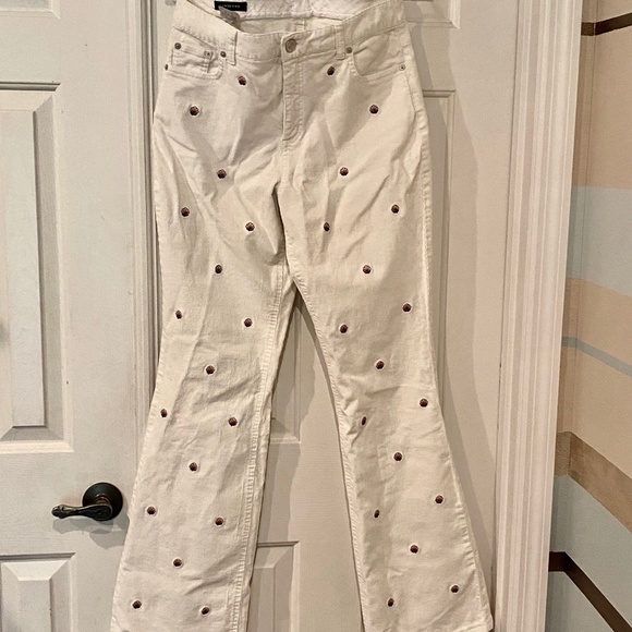 LANDS END Ivory Flare Wide leg Corduroy Embroidered Pants Size 10 - Picture 6 of 9